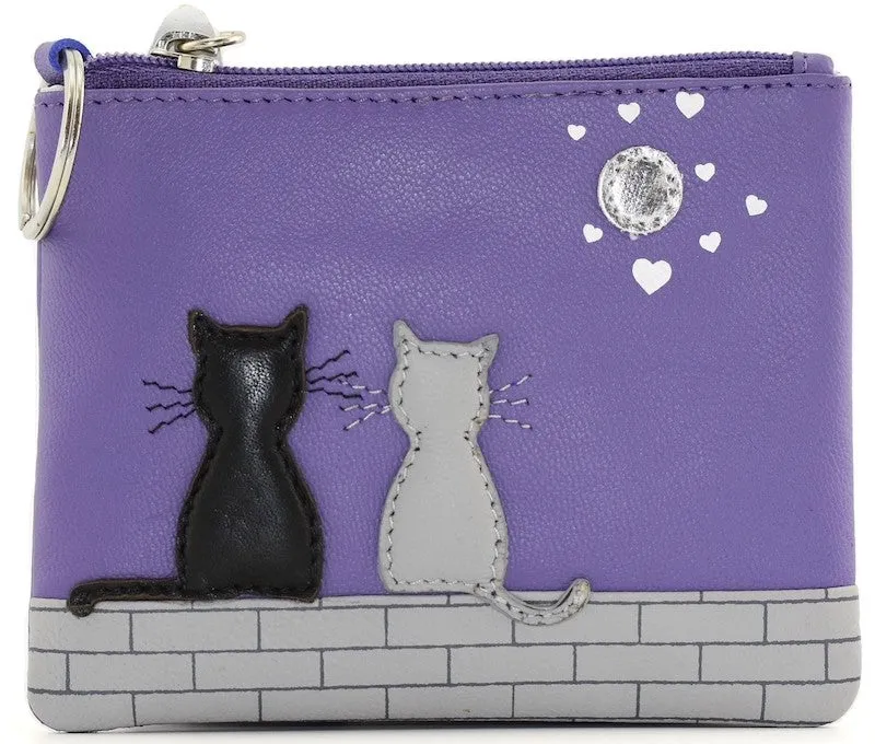 Mala Leather Midnight Cats Coin Purse Purple