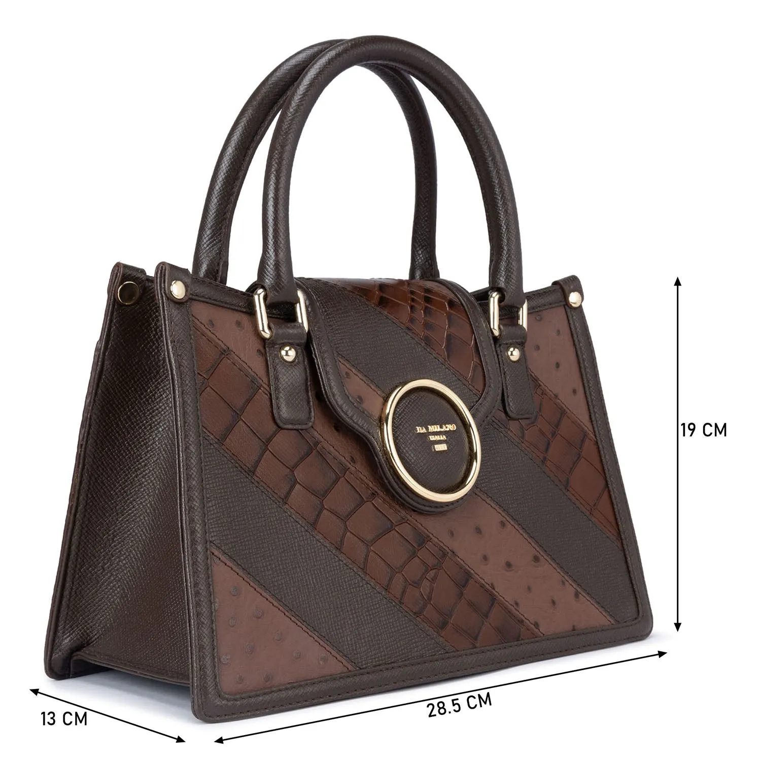 Medium Croco Ostrich Leather Satchel - Brown