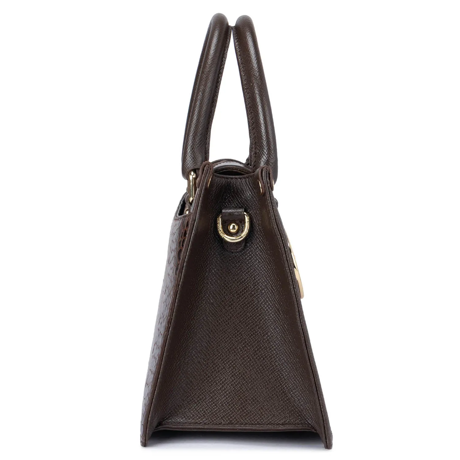 Medium Croco Ostrich Leather Satchel - Brown