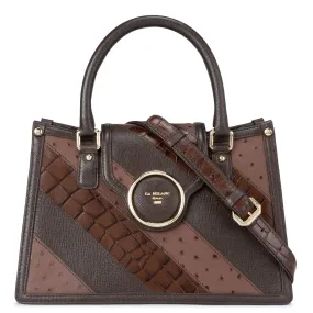 Medium Croco Ostrich Leather Satchel - Brown
