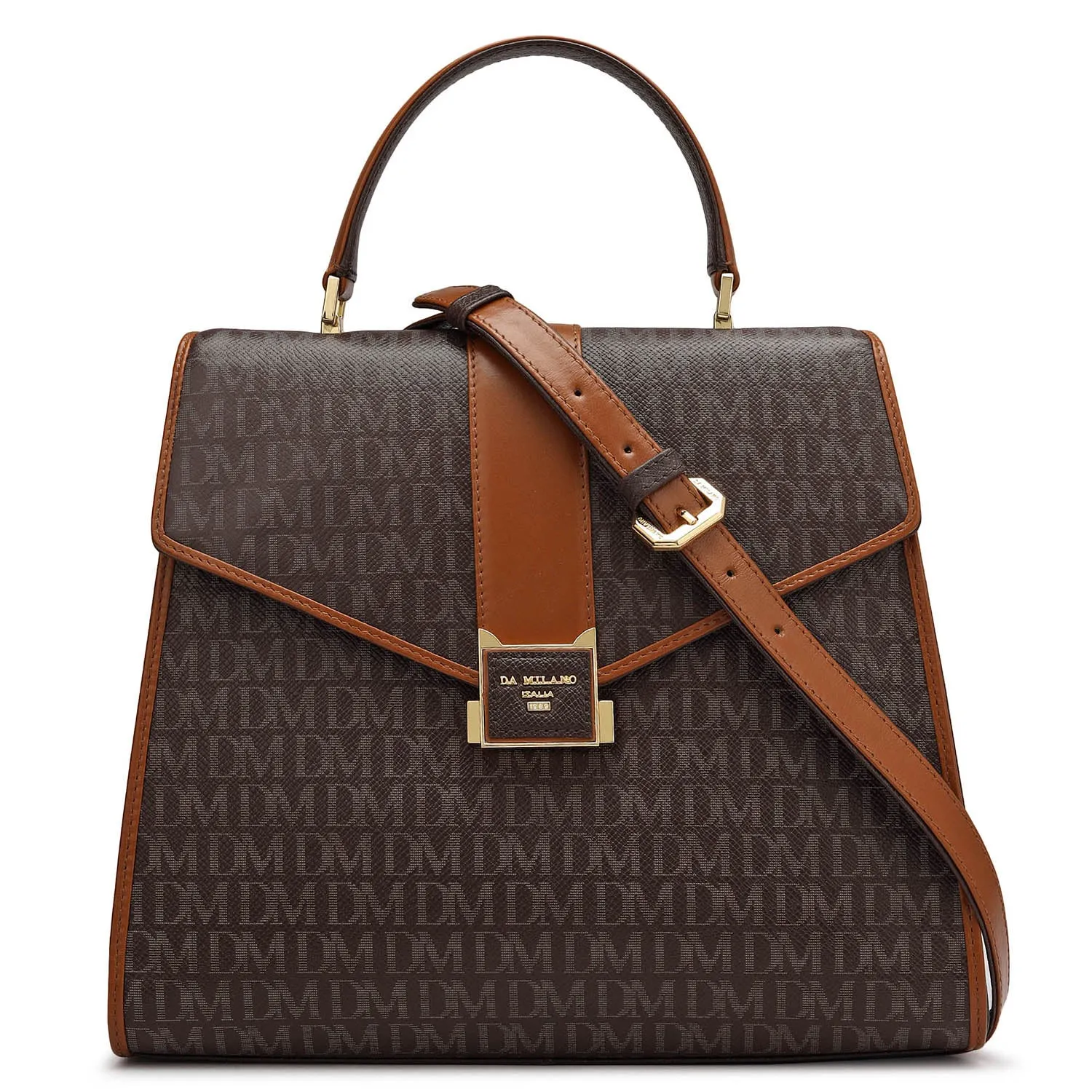 Medium Monogram Leather Satchel - Chocolate