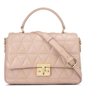 Medium Quilting Leather Satchel - Beige