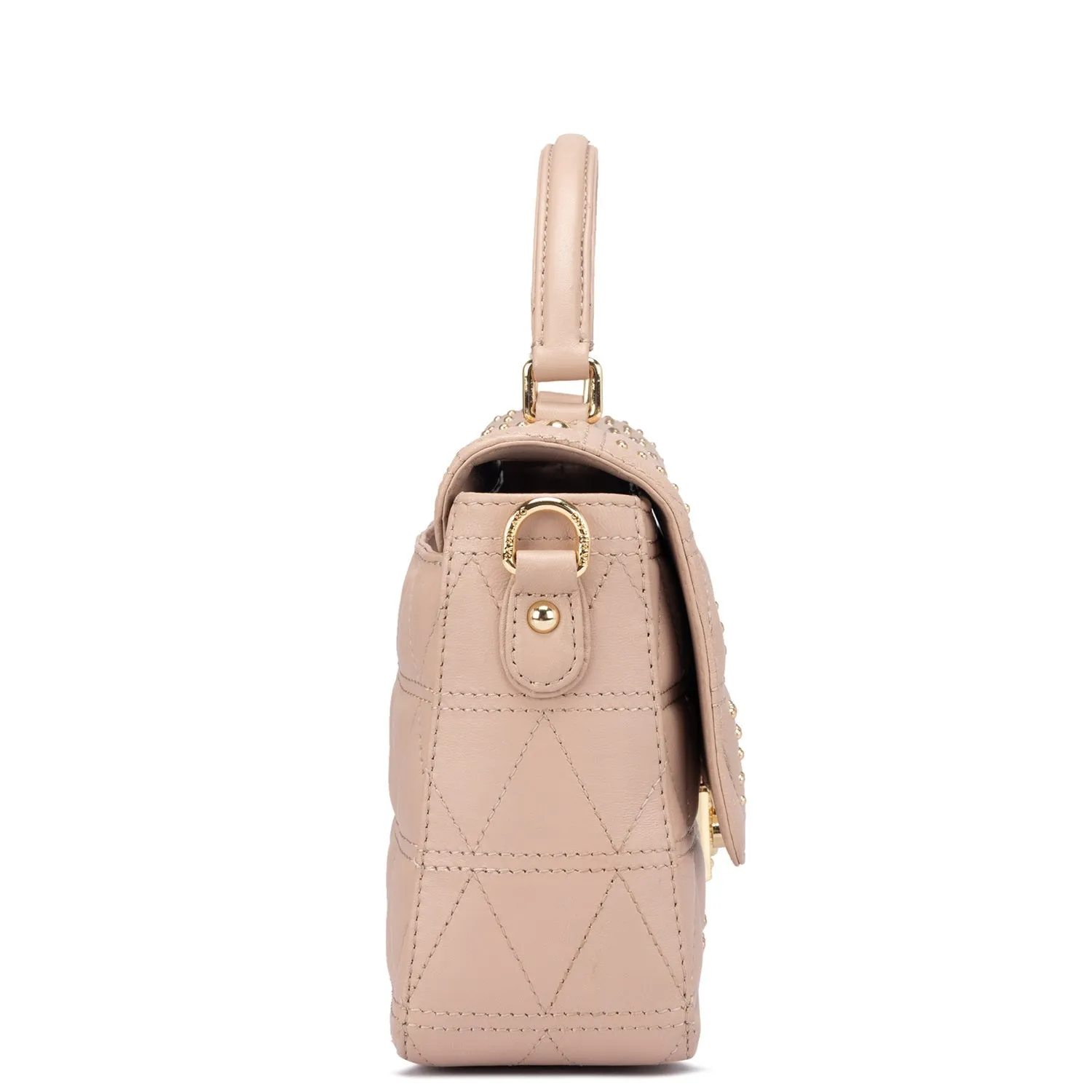 Medium Quilting Leather Satchel - Beige