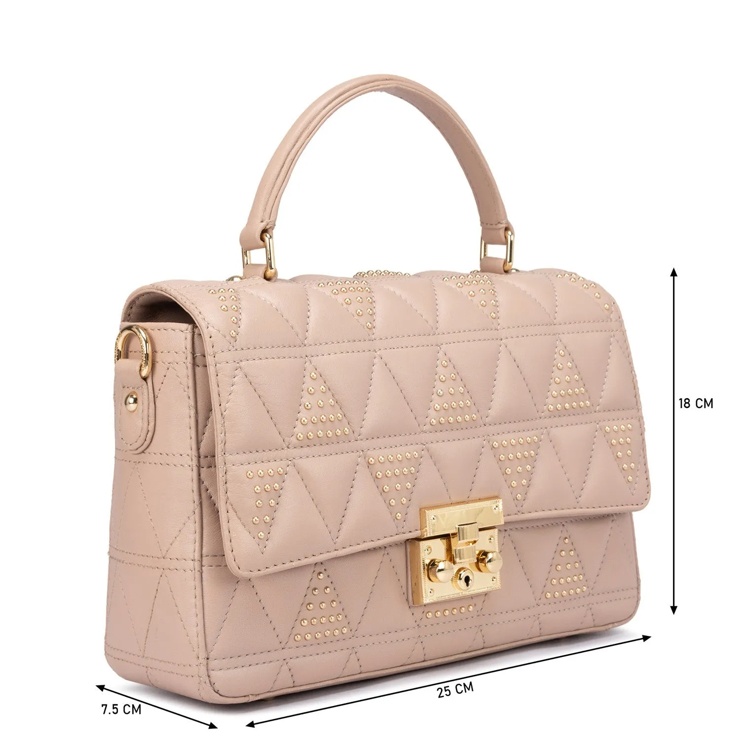 Medium Quilting Leather Satchel - Beige
