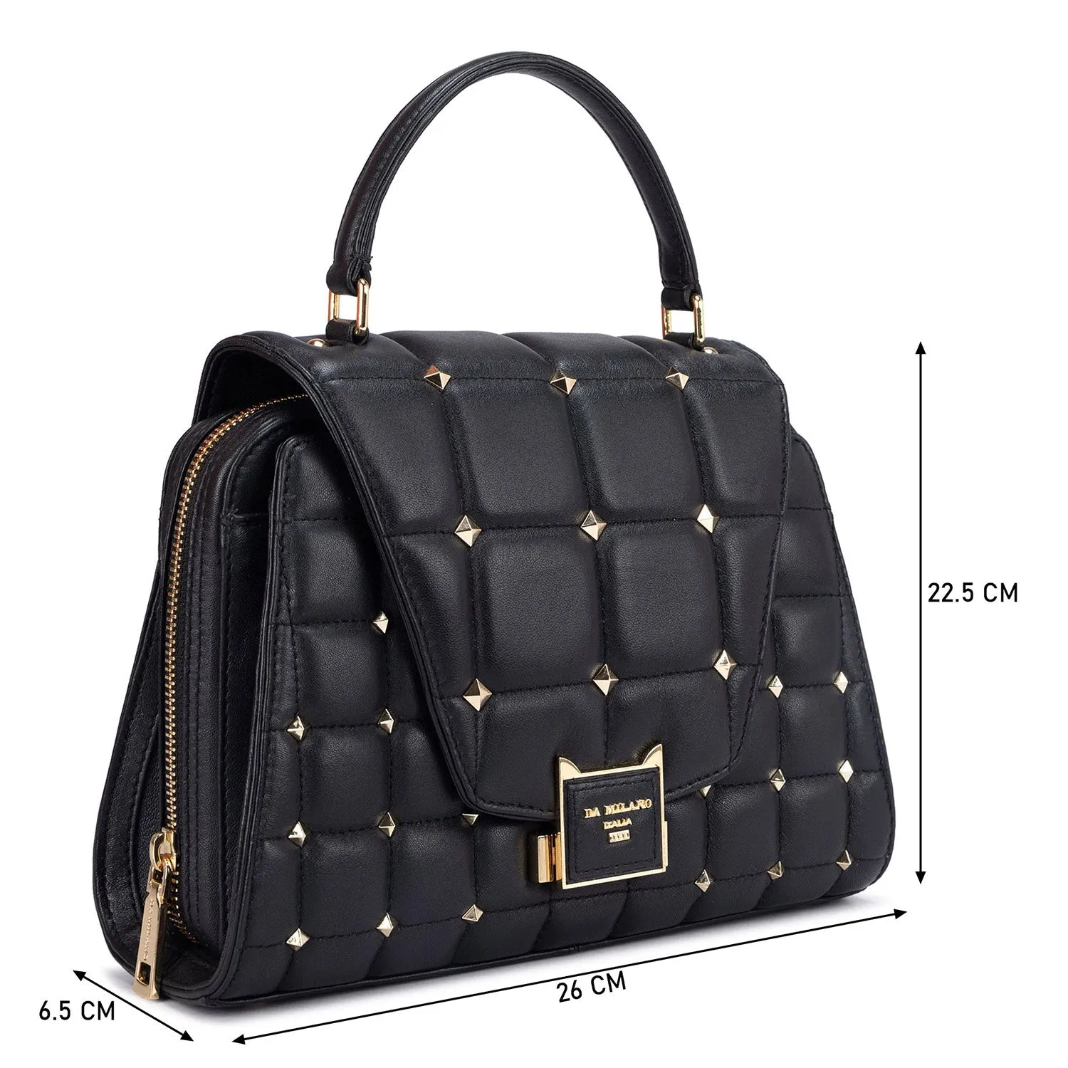 Medium Quilting Leather Satchel  - Black