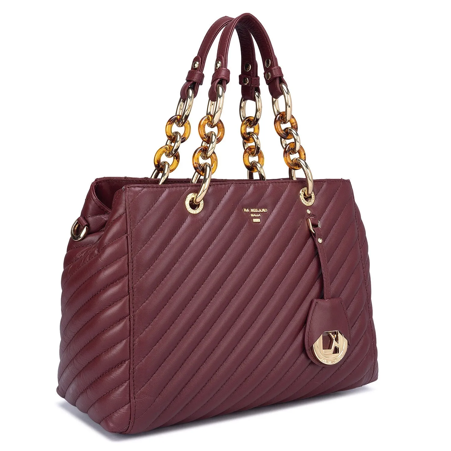 Medium Quilting Leather Satchel- Blood Stone