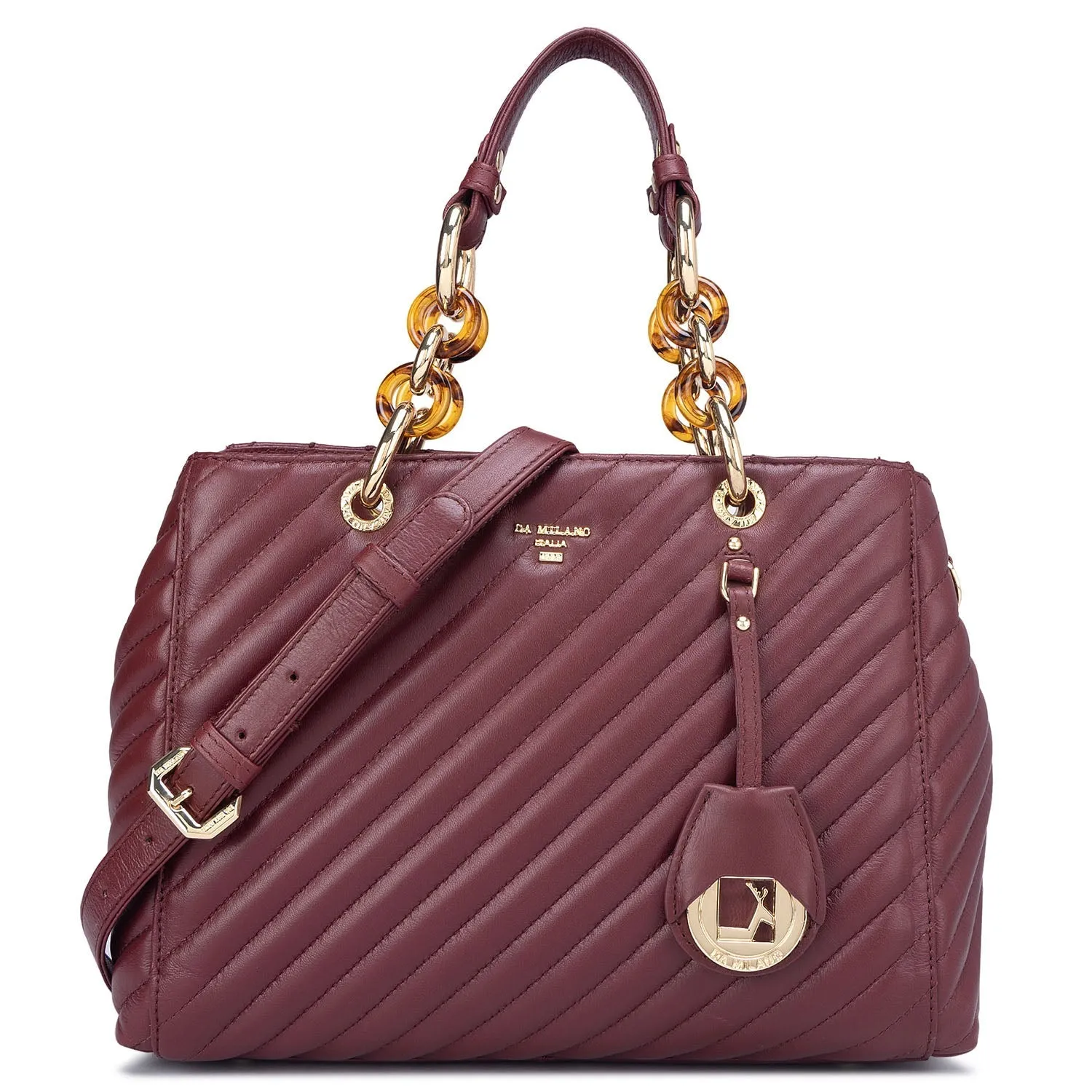 Medium Quilting Leather Satchel- Blood Stone