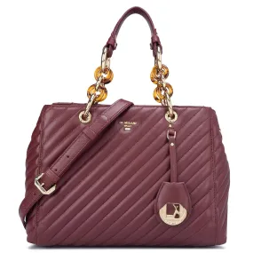 Medium Quilting Leather Satchel- Blood Stone