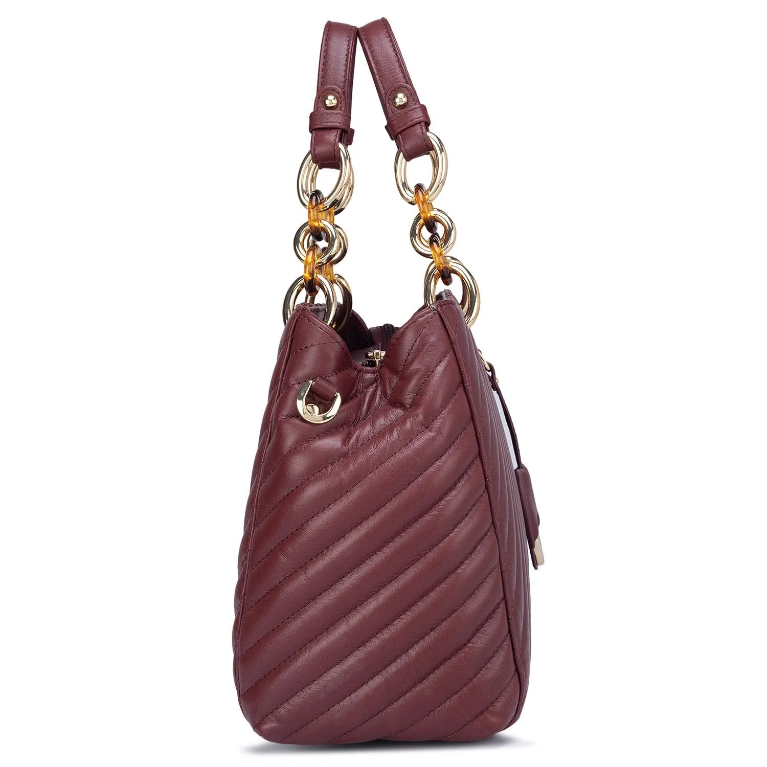 Medium Quilting Leather Satchel- Blood Stone
