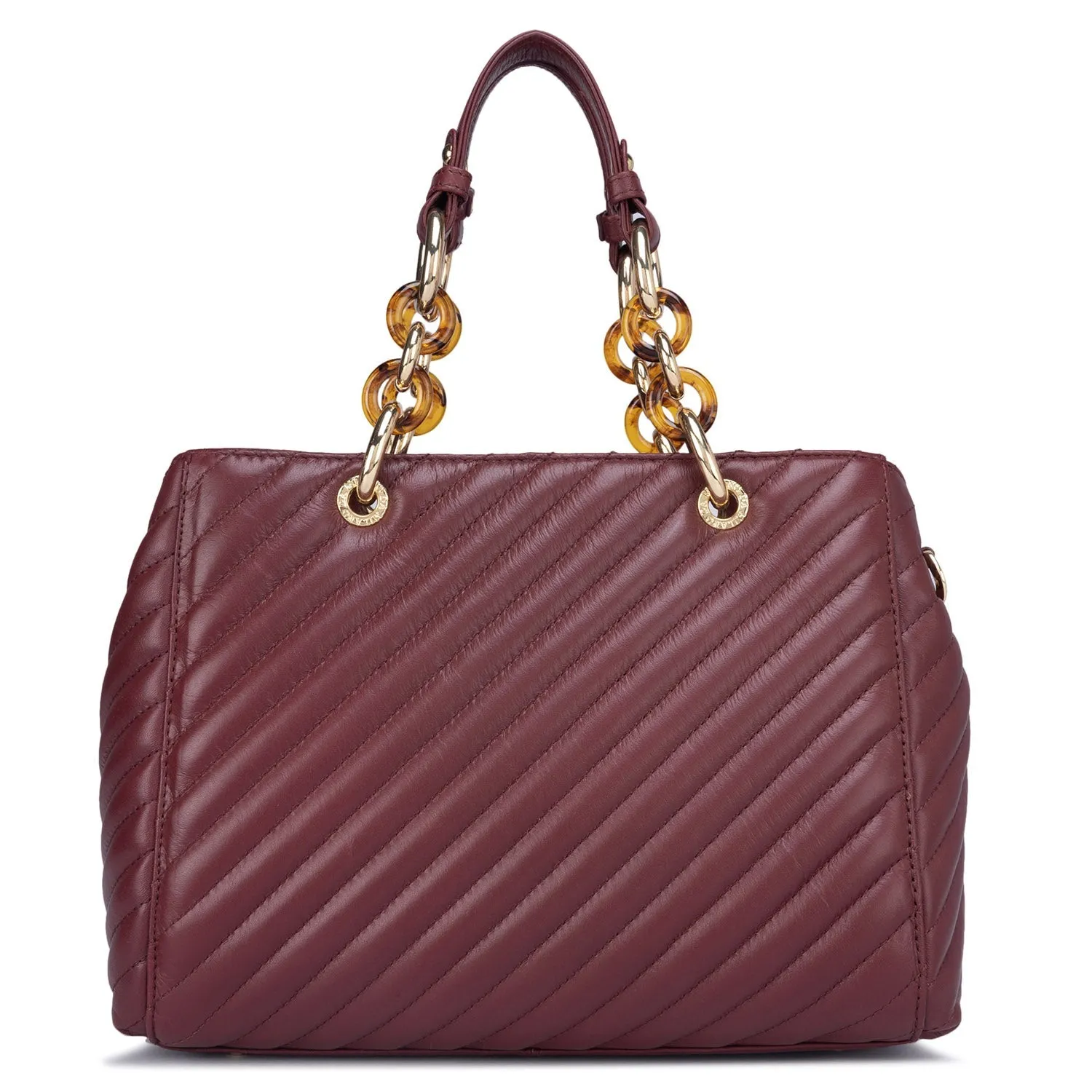 Medium Quilting Leather Satchel- Blood Stone