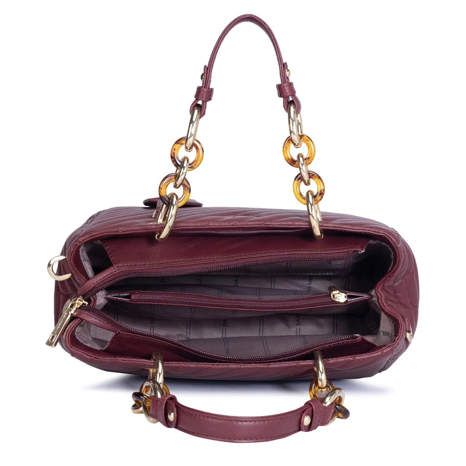 Medium Quilting Leather Satchel- Blood Stone