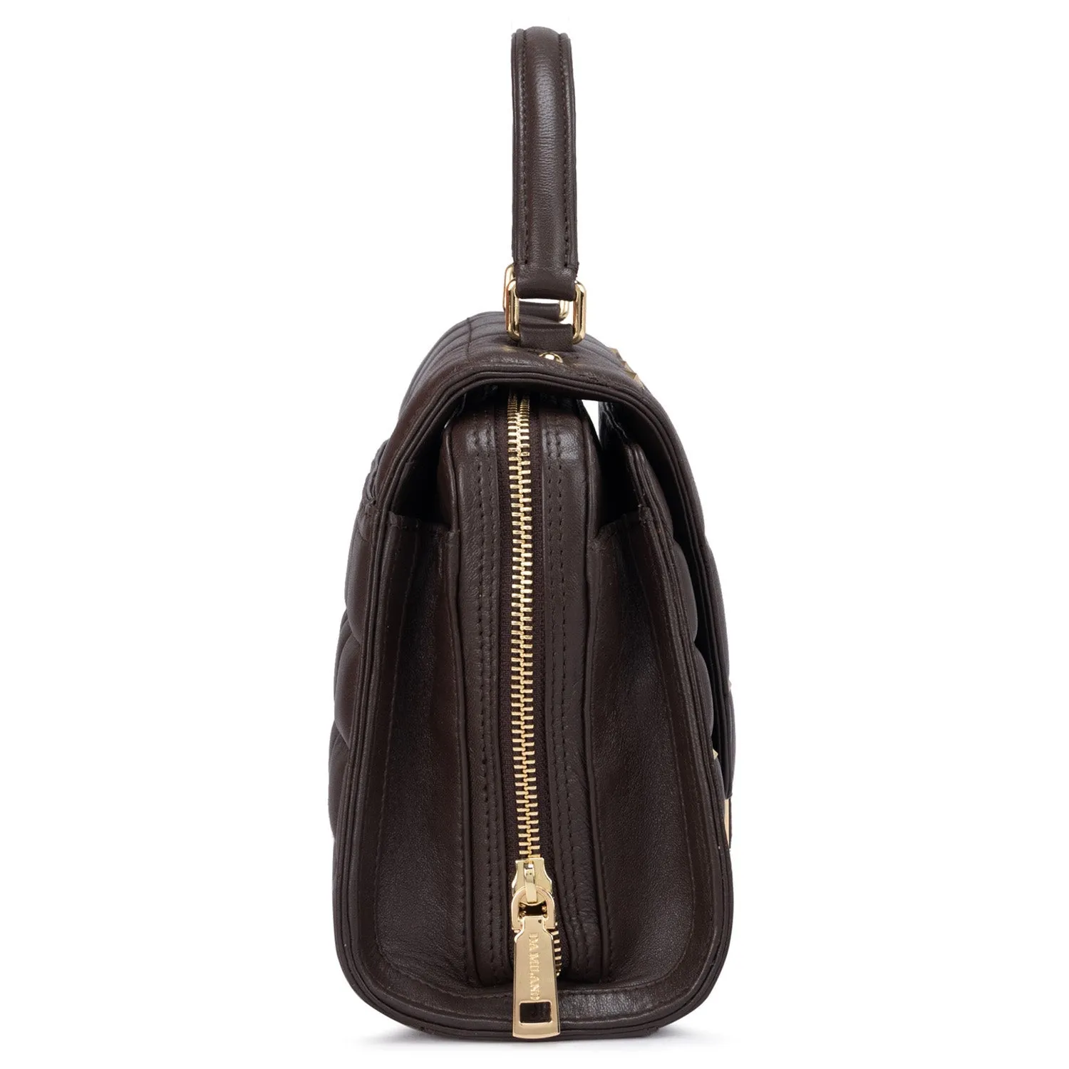 Medium Quilting Leather Satchel  - Chocolate