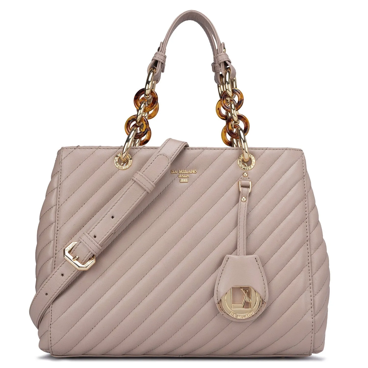 Medium Quilting Leather Satchel - Taupe