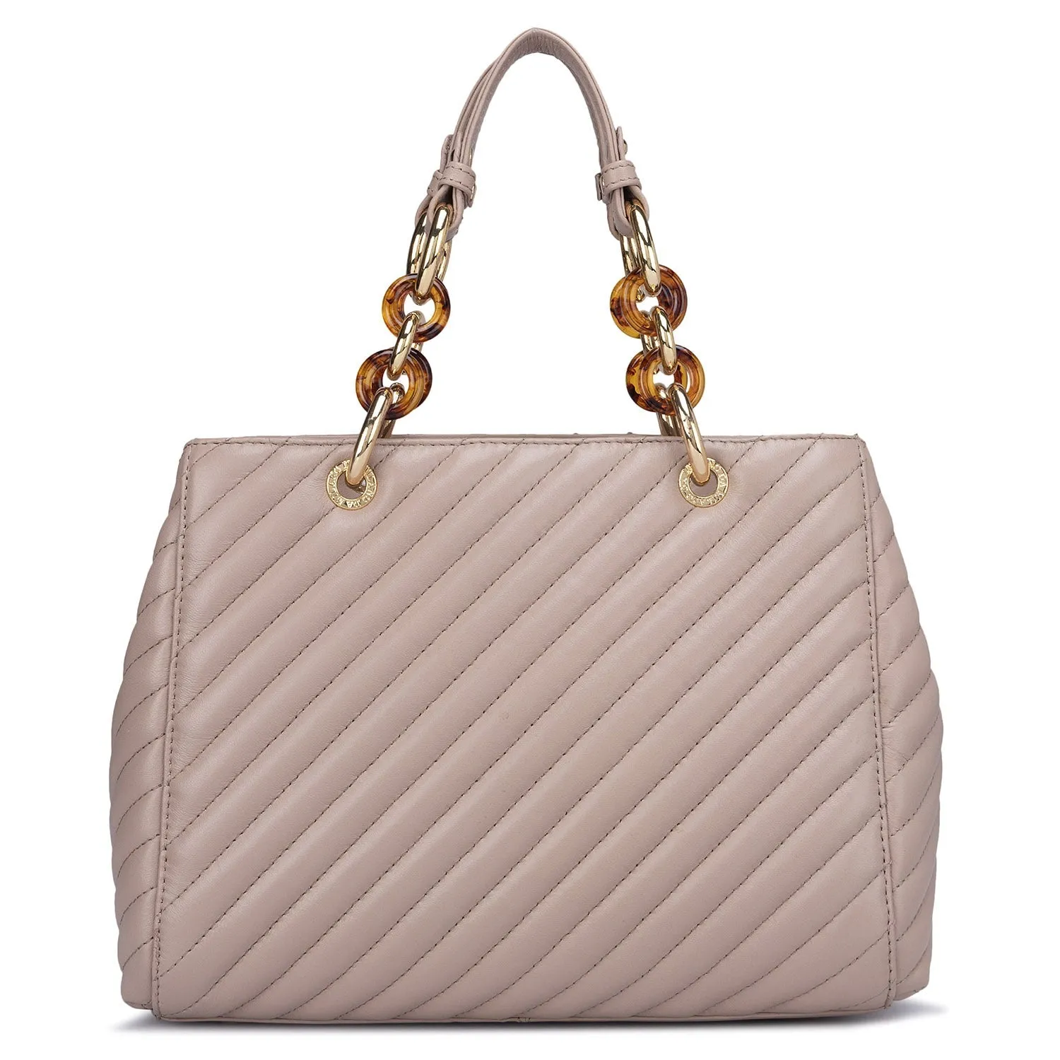 Medium Quilting Leather Satchel - Taupe