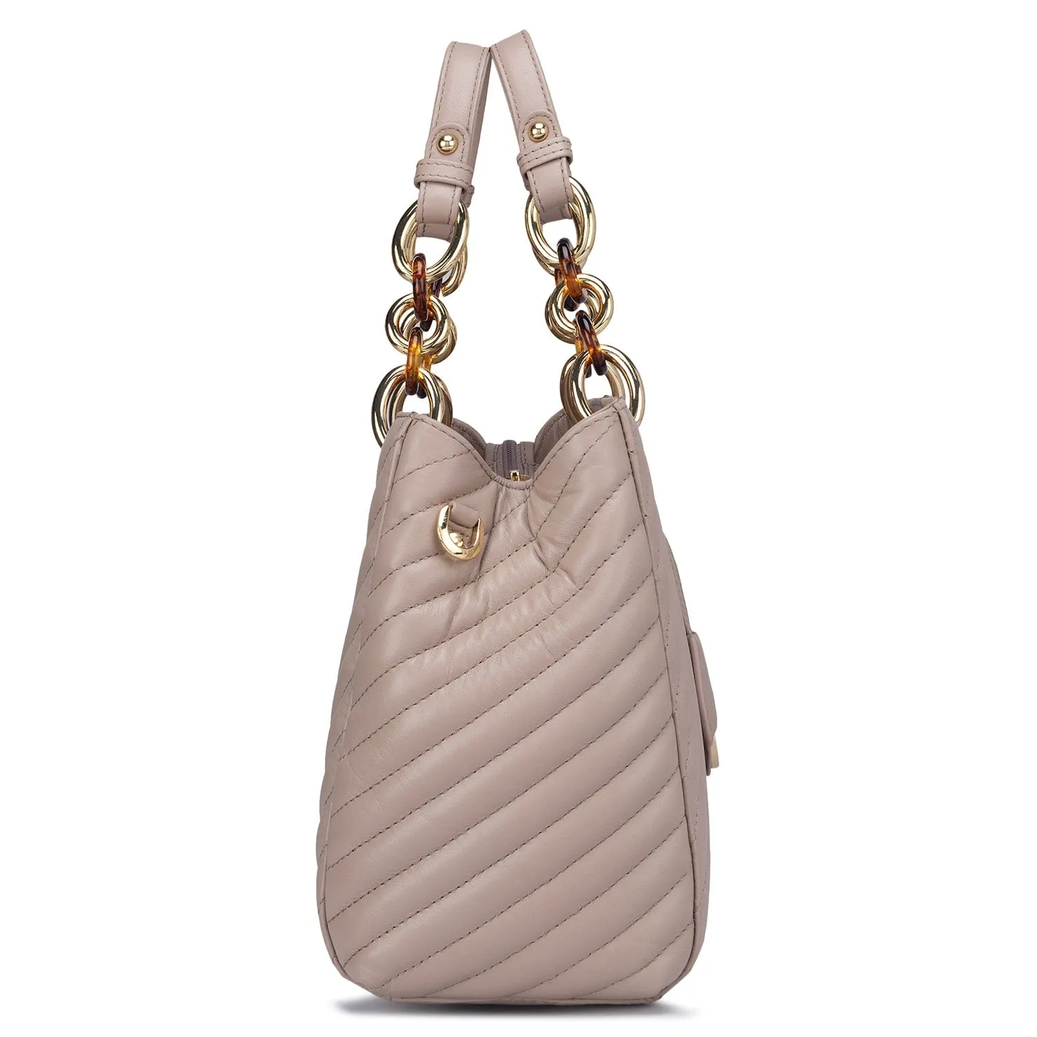 Medium Quilting Leather Satchel - Taupe