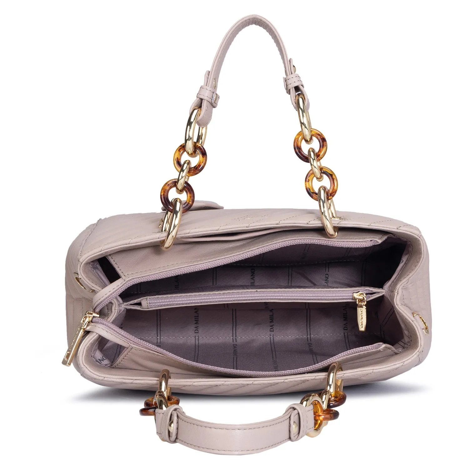 Medium Quilting Leather Satchel - Taupe