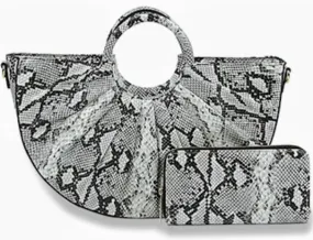 Pleated Top Handle Bag in Snake Print