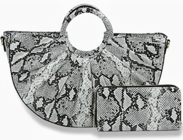 Pleated Top Handle Bag in Snake Print