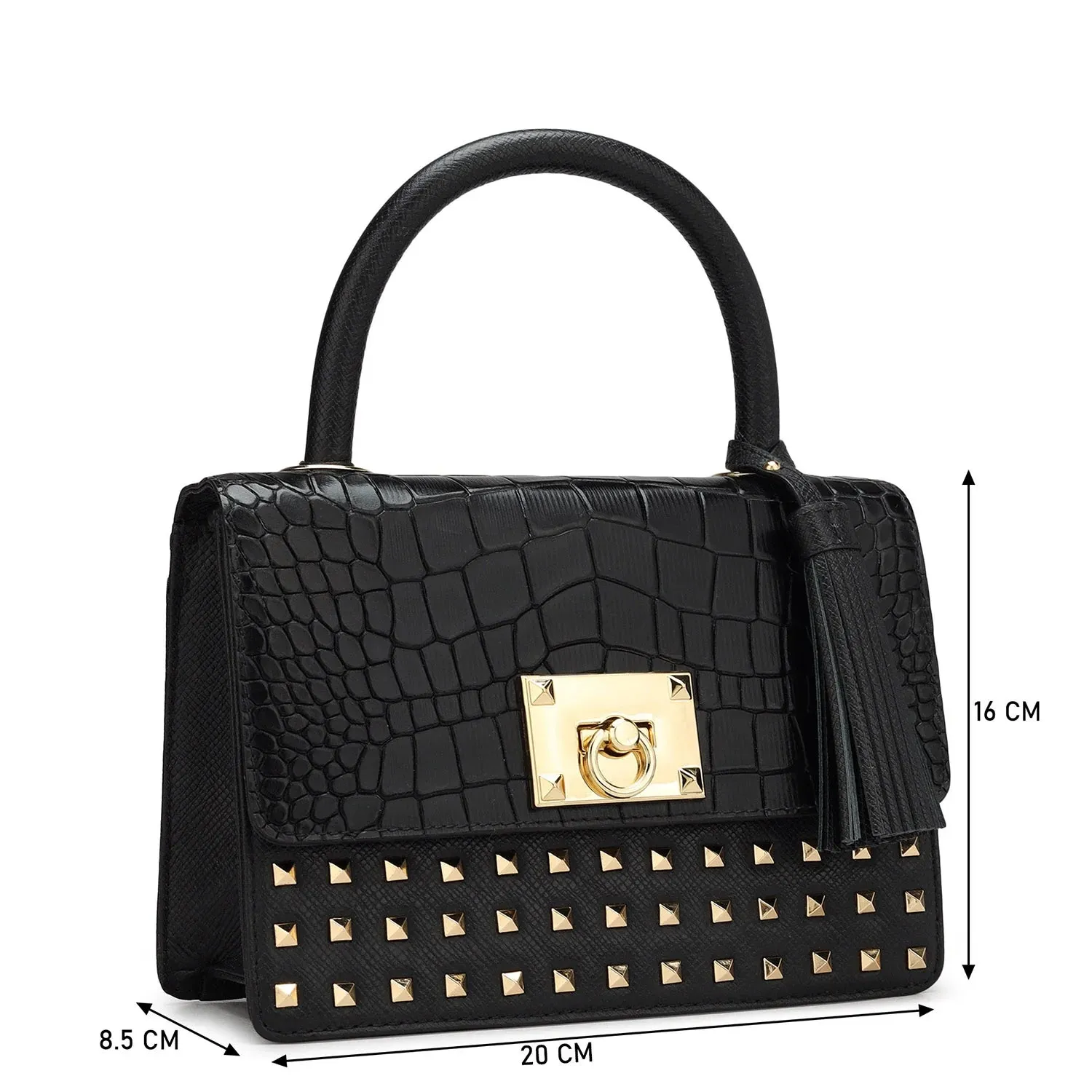 Small Croco Franzy Leather Satchel - Black