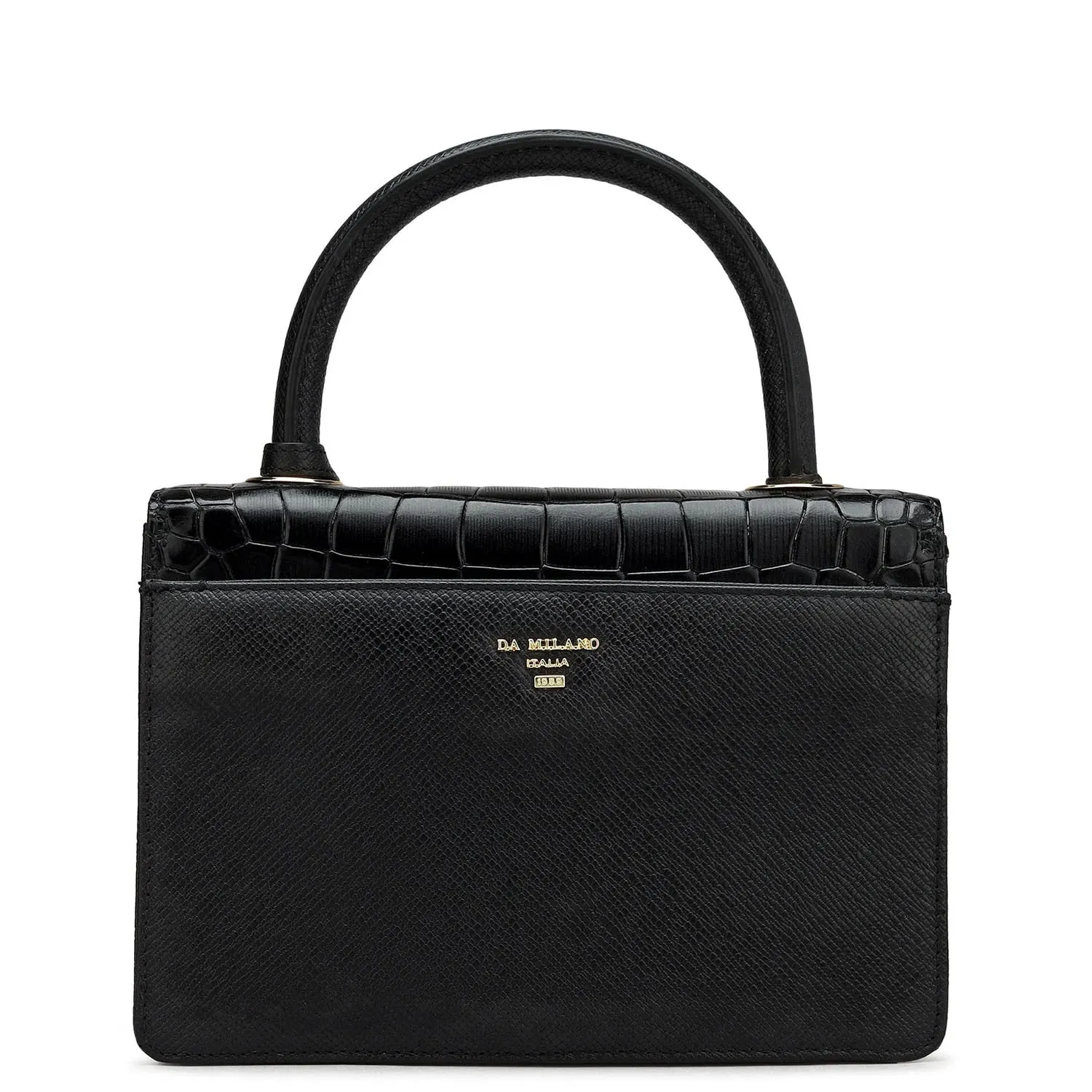 Small Croco Franzy Leather Satchel - Black