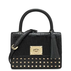 Small Croco Franzy Leather Satchel - Black