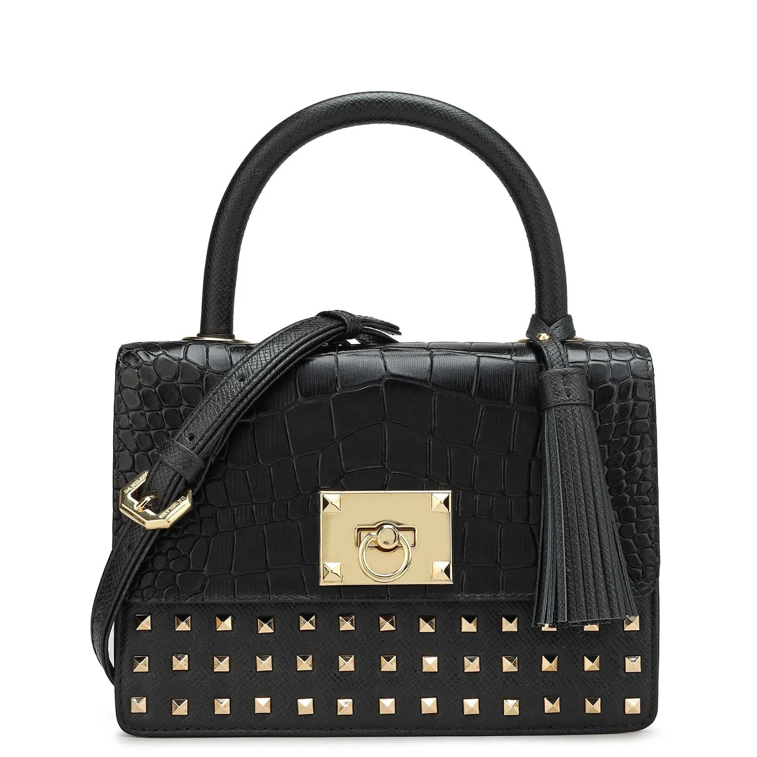 Small Croco Franzy Leather Satchel - Black