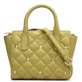 Small Quilting Leather Satchel - Olive