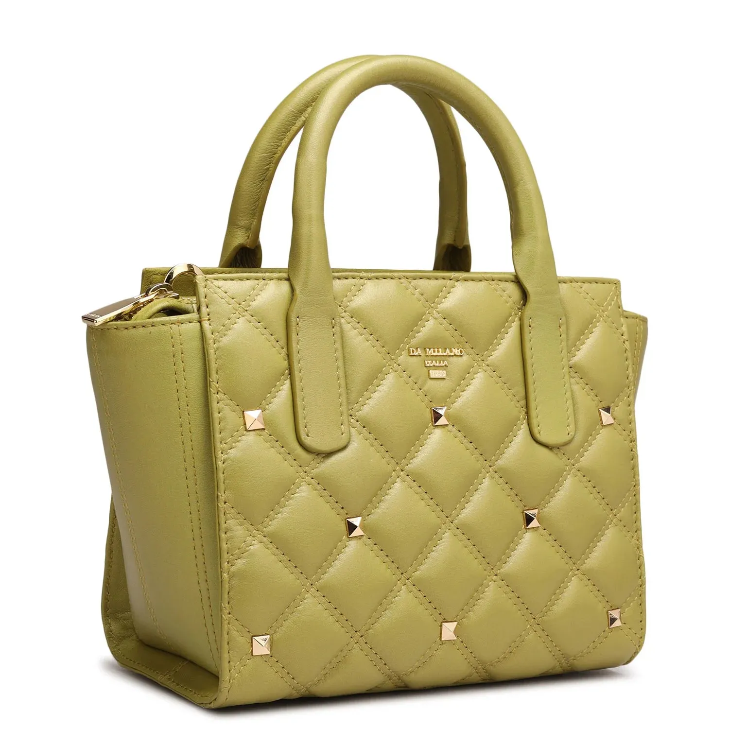 Small Quilting Leather Satchel - Olive