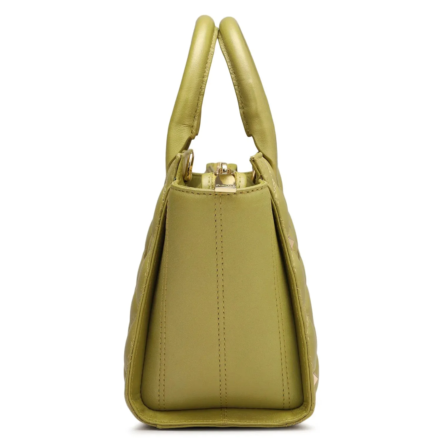 Small Quilting Leather Satchel - Olive