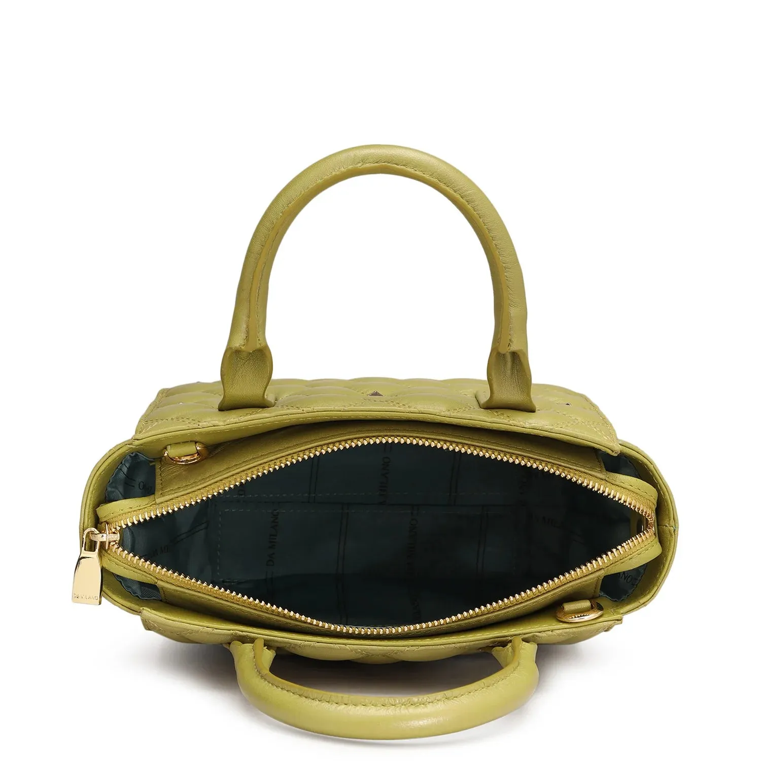 Small Quilting Leather Satchel - Olive