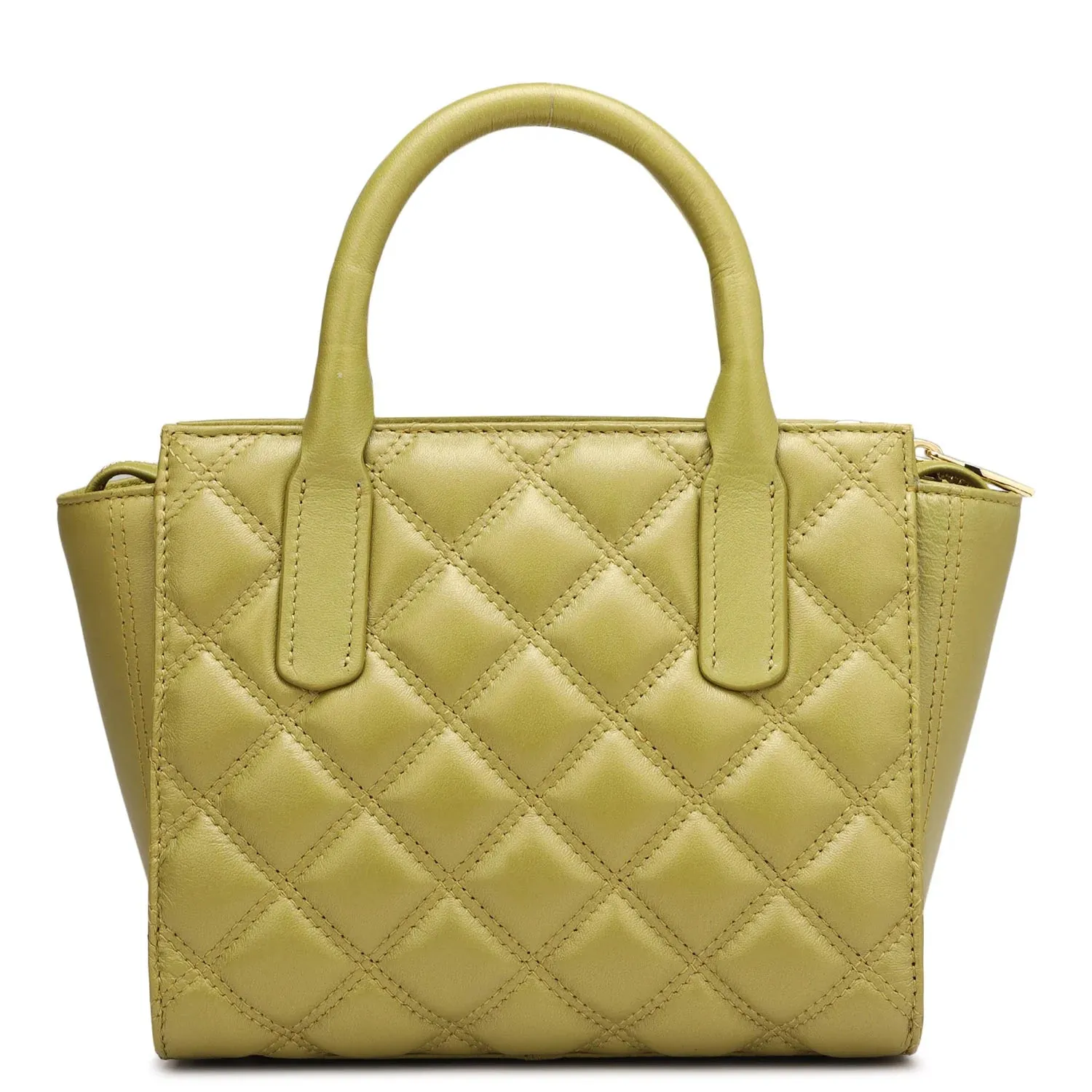 Small Quilting Leather Satchel - Olive