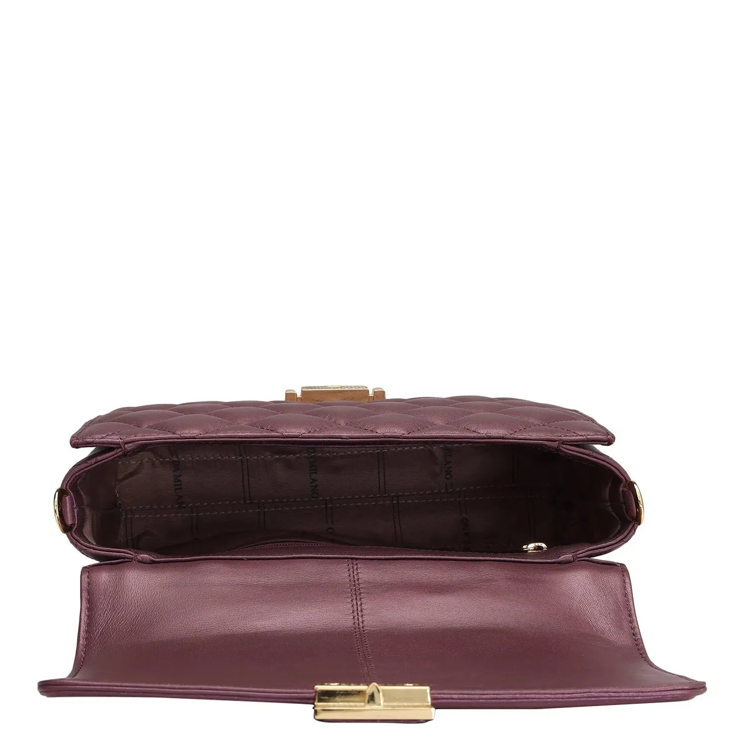 Small Quilting Leather Satchel - Plum