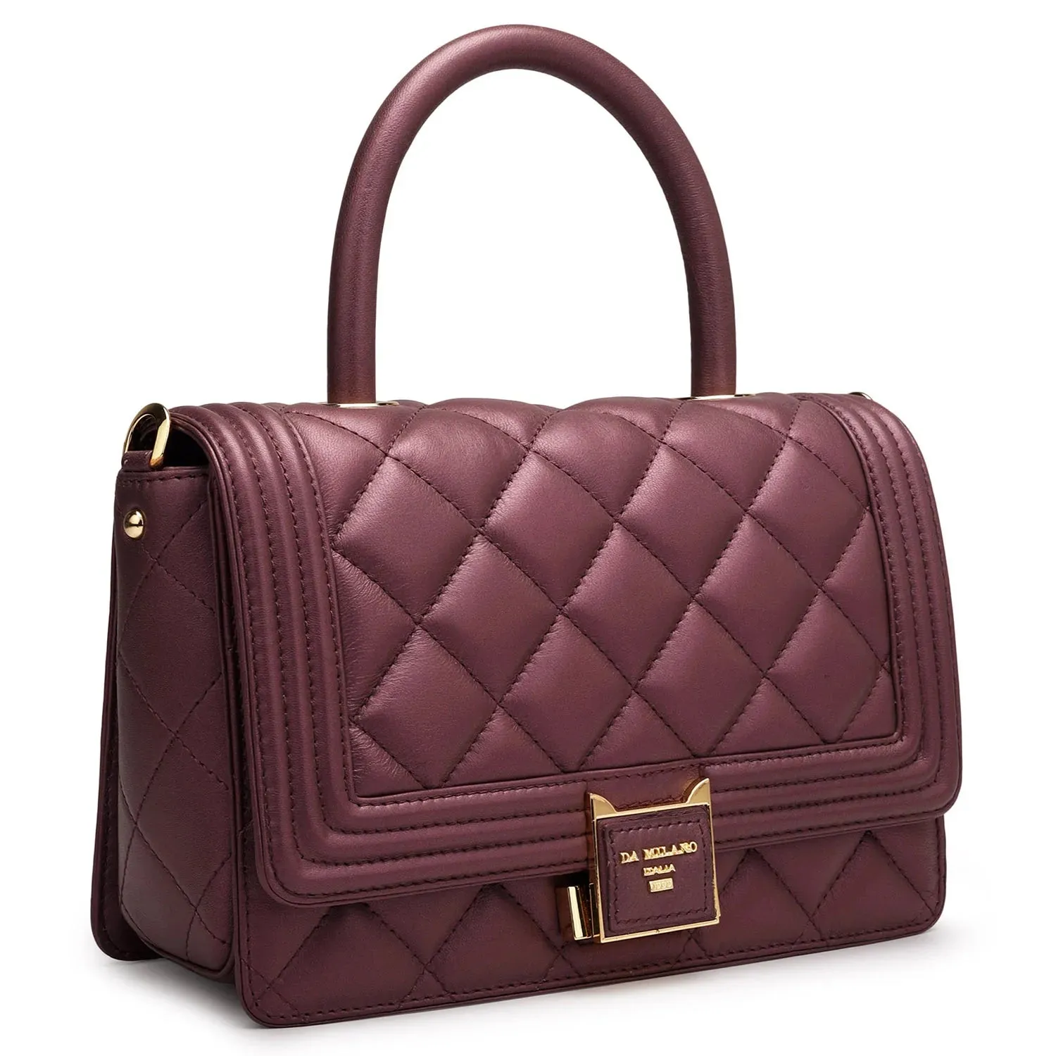 Small Quilting Leather Satchel - Plum