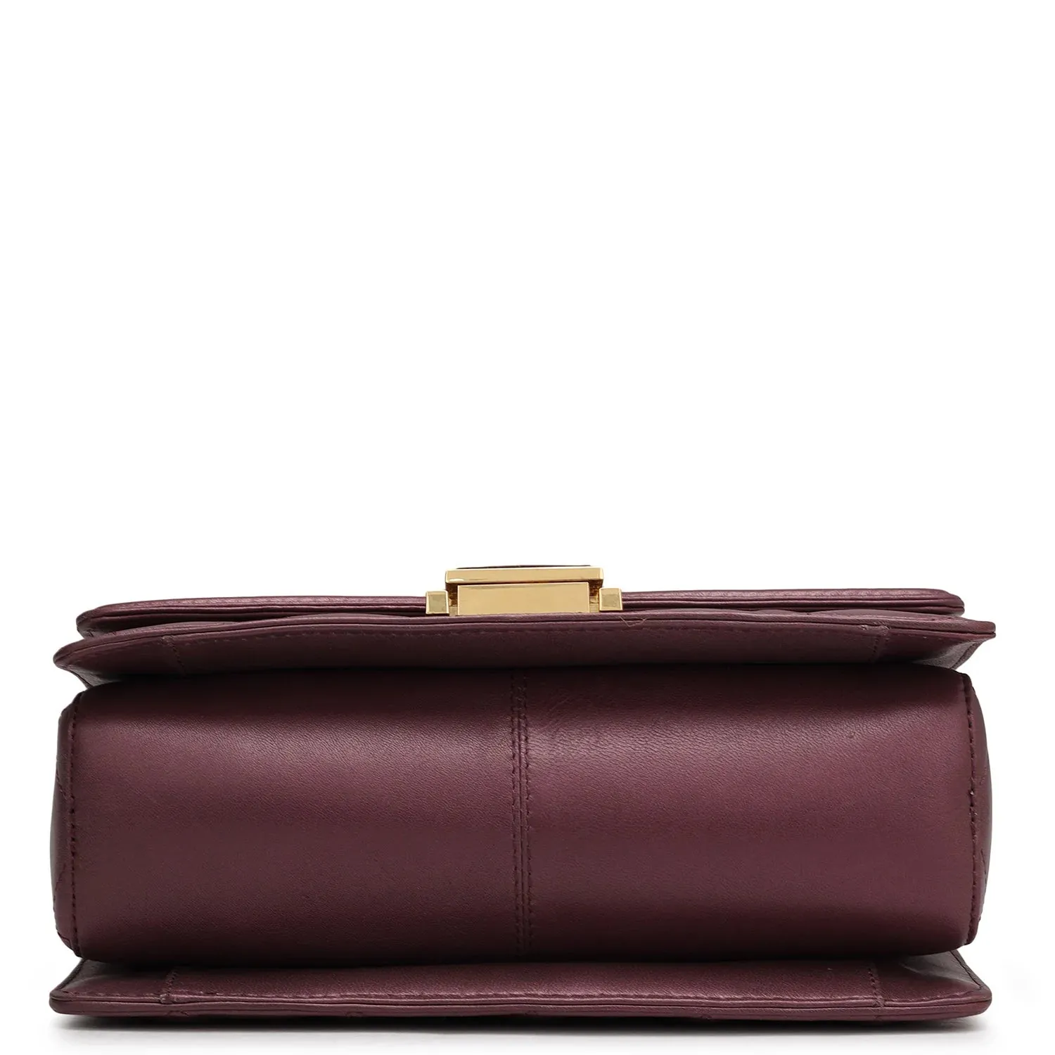 Small Quilting Leather Satchel - Plum