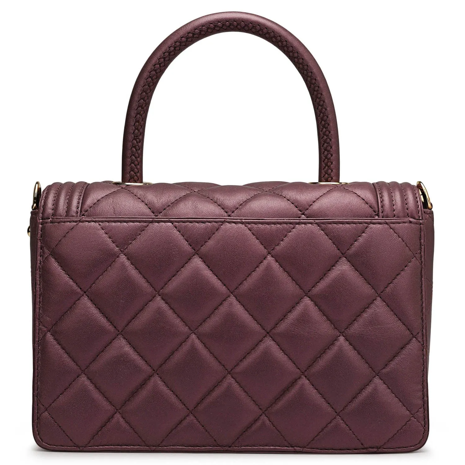 Small Quilting Leather Satchel - Plum