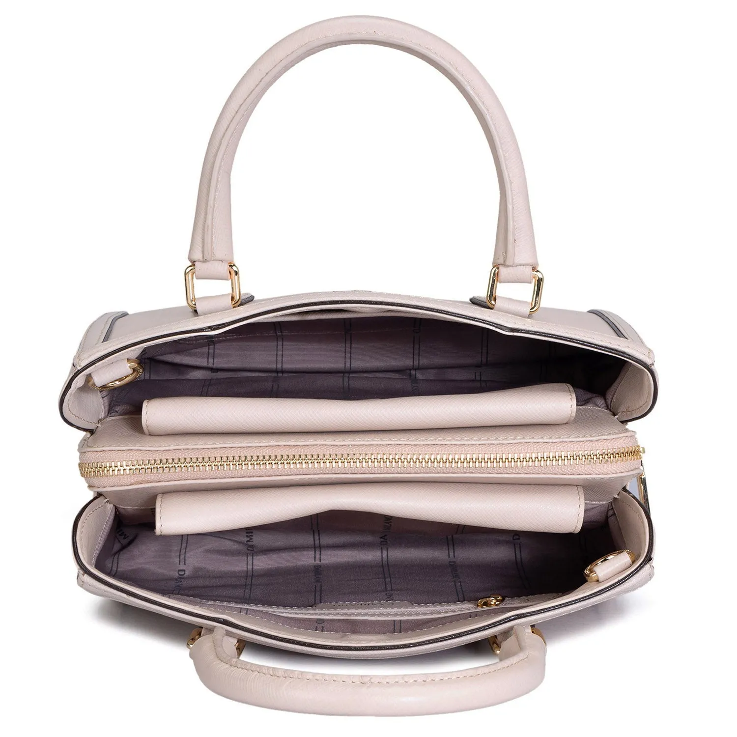 Small Saffiano Leather Satchel - Off White