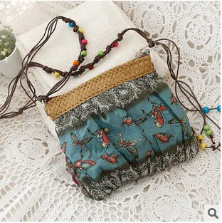 Summer Straw Bags For Women Mini Boho Bag Bohemian Floral Printing Strap Bag Ladies Handbags