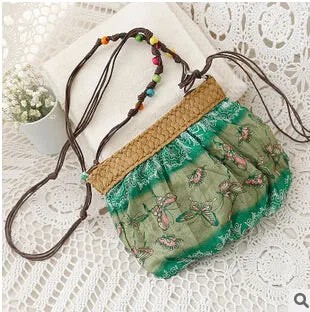 Summer Straw Bags For Women Mini Boho Bag Bohemian Floral Printing Strap Bag Ladies Handbags