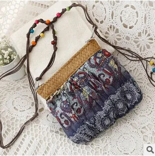 Summer Straw Bags For Women Mini Boho Bag Bohemian Floral Printing Strap Bag Ladies Handbags